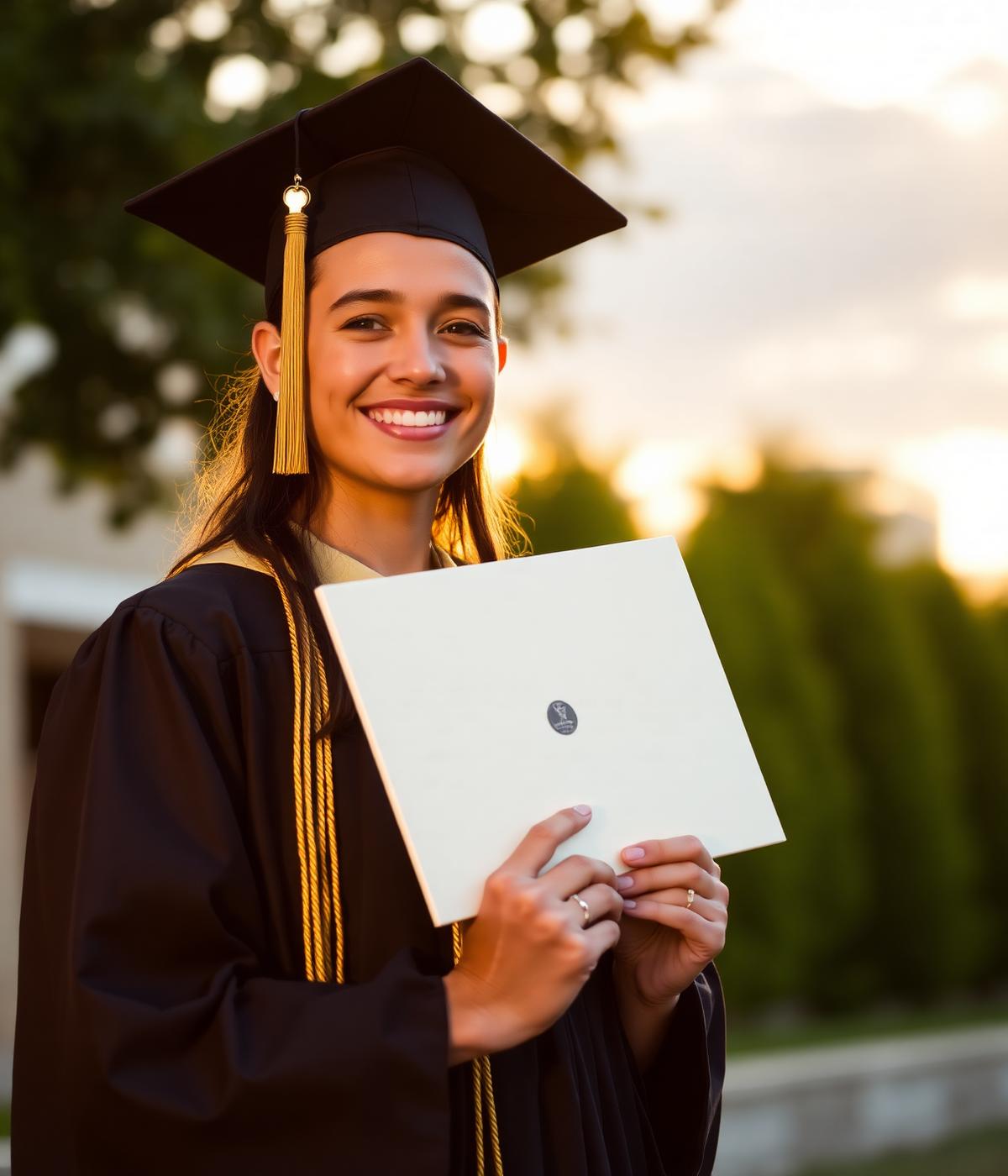 Smiling graduate holding diploma